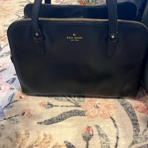 kate spade black pebbled leather double-zip tote